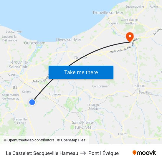 Le Castelet: Secqueville Hameau to Pont l Évêque map