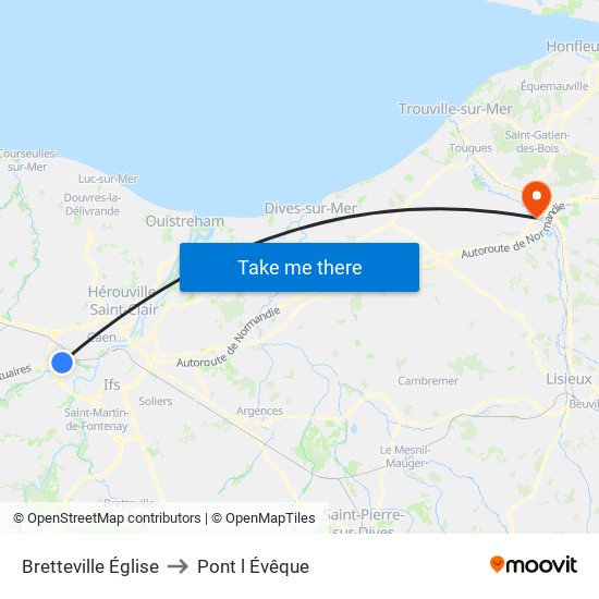 Bretteville Église to Pont l Évêque map