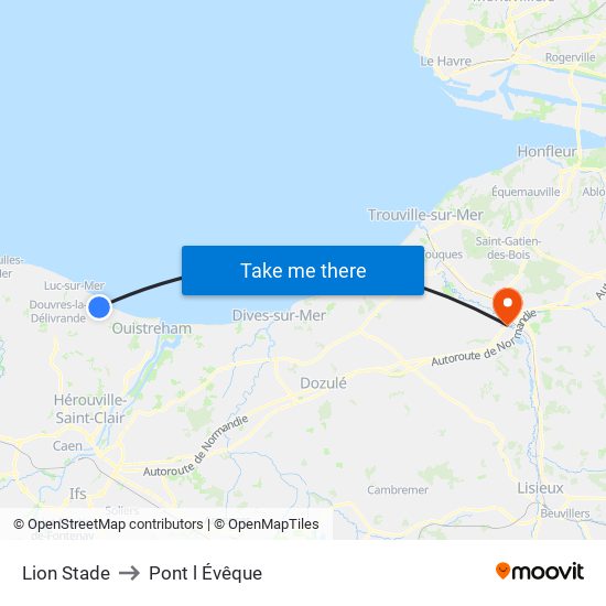 Lion Stade to Pont l Évêque map