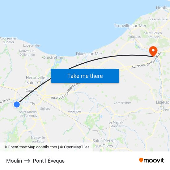 Moulin to Pont l Évêque map