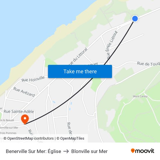 Benerville Sur Mer: Église to Blonville sur Mer map