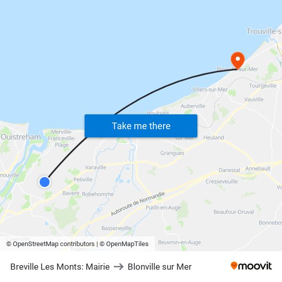 Breville Les Monts: Mairie to Blonville sur Mer map