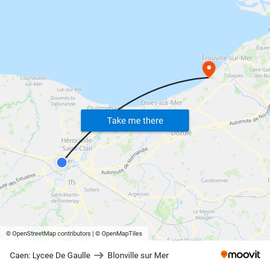 Caen: Lycee De Gaulle to Blonville sur Mer map