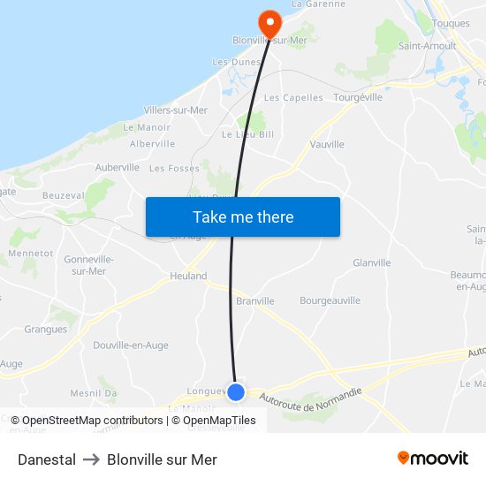 Danestal to Blonville sur Mer map