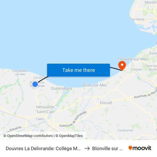 Douvres La Delivrande: Collège Marot to Blonville sur Mer map