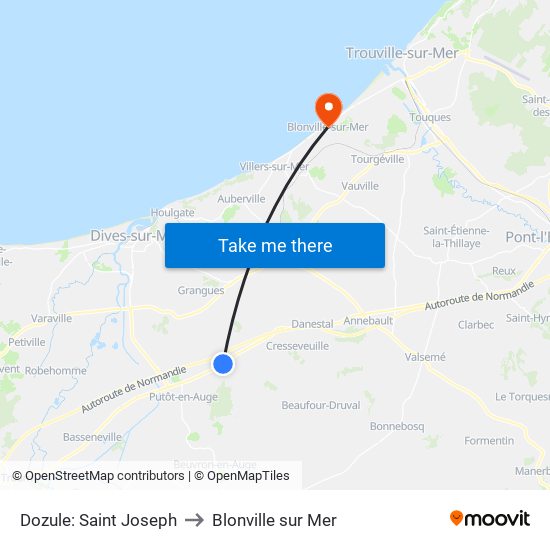 Dozule: Saint Joseph to Blonville sur Mer map