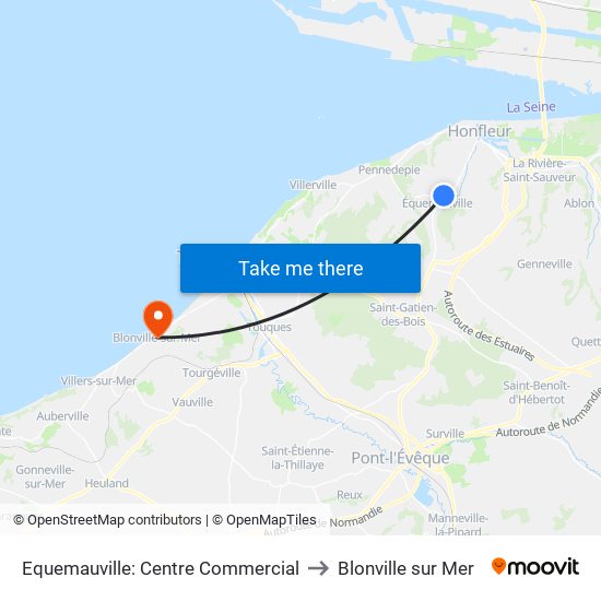 Equemauville: Centre Commercial to Blonville sur Mer map