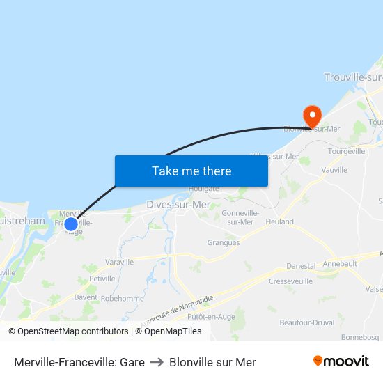 Merville-Franceville: Gare to Blonville sur Mer map