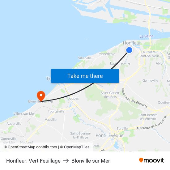 Honfleur: Vert Feuillage to Blonville sur Mer map