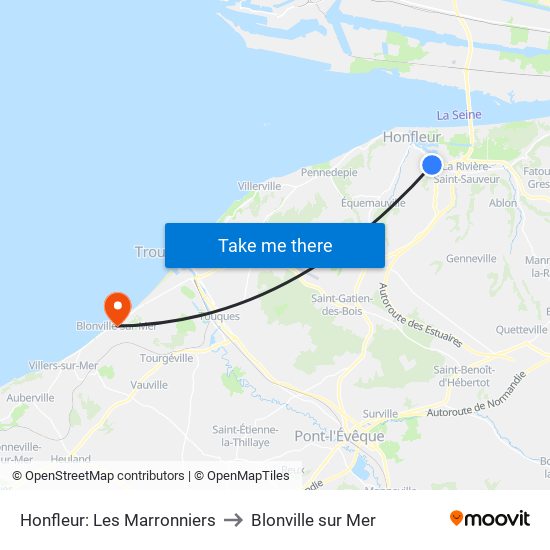 Honfleur: Les Marronniers to Blonville sur Mer map