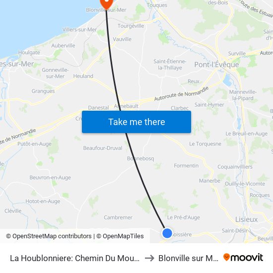 La Houblonniere: Chemin Du Moulin to Blonville sur Mer map