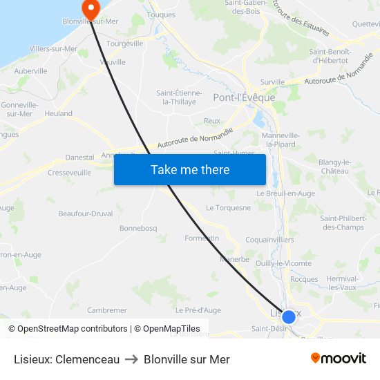 Lisieux: Clemenceau to Blonville sur Mer map