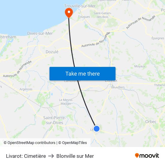 Livarot: Cimetière to Blonville sur Mer map