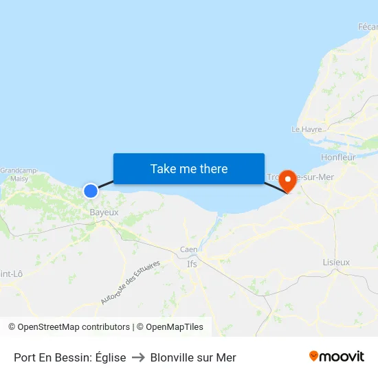 Port En Bessin: Église to Blonville sur Mer map