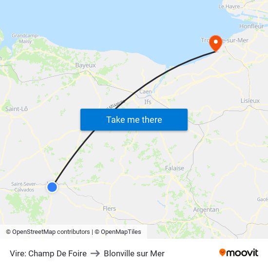 Vire: Champ De Foire to Blonville sur Mer map