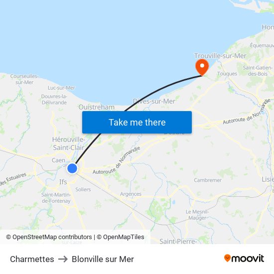 Charmettes to Blonville sur Mer map