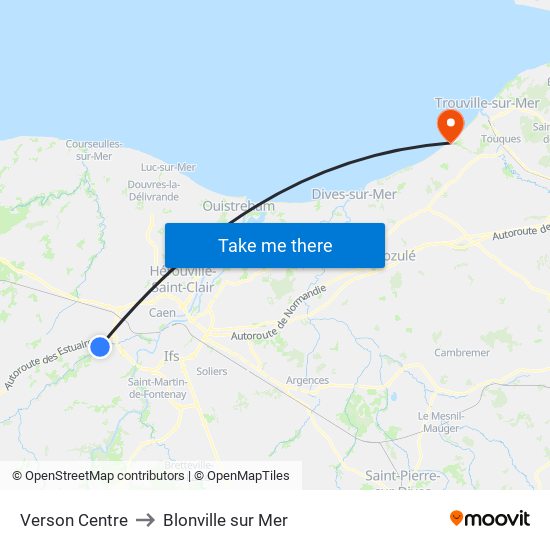 Verson Centre to Blonville sur Mer map