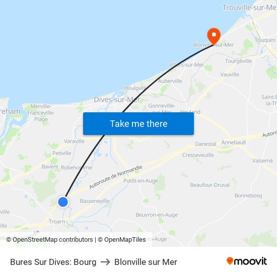 Bures Sur Dives: Bourg to Blonville sur Mer map