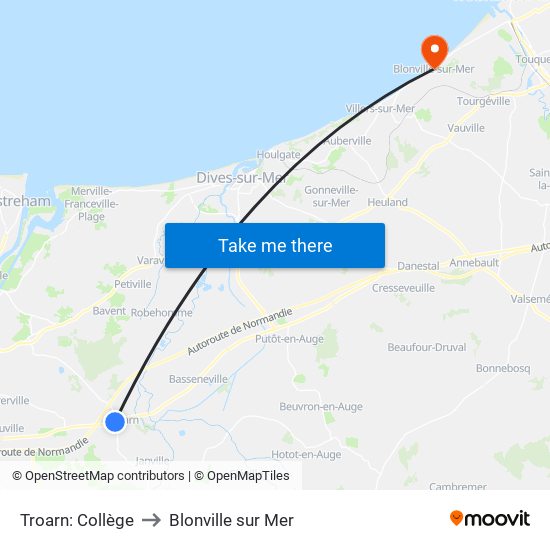 Troarn: Collège to Blonville sur Mer map