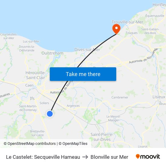 Le Castelet: Secqueville Hameau to Blonville sur Mer map