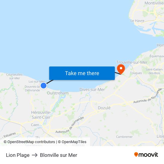 Lion Plage to Blonville sur Mer map