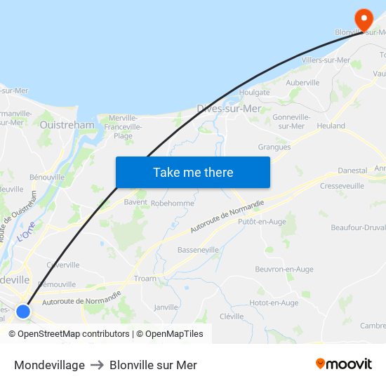 Mondevillage to Blonville sur Mer map