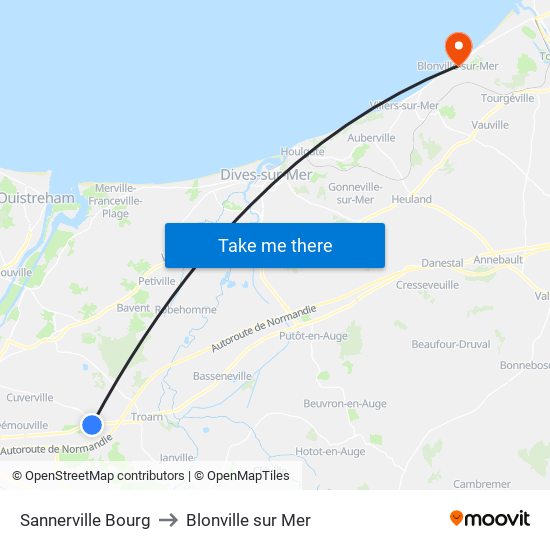 Sannerville Bourg to Blonville sur Mer map