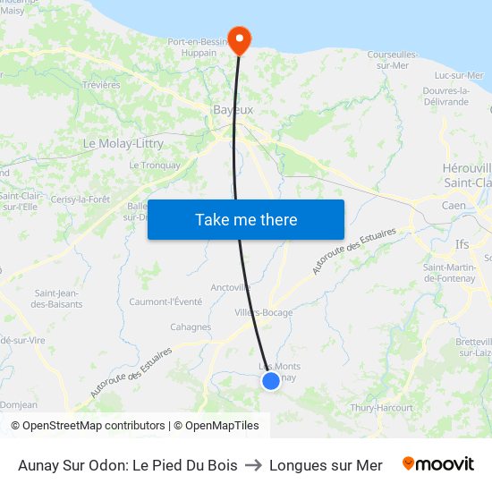 Aunay Sur Odon: Le Pied Du Bois to Longues sur Mer map