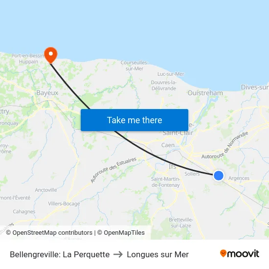 Bellengreville: La Perquette to Longues sur Mer map