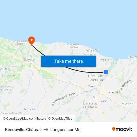 Benouville: Château to Longues sur Mer map