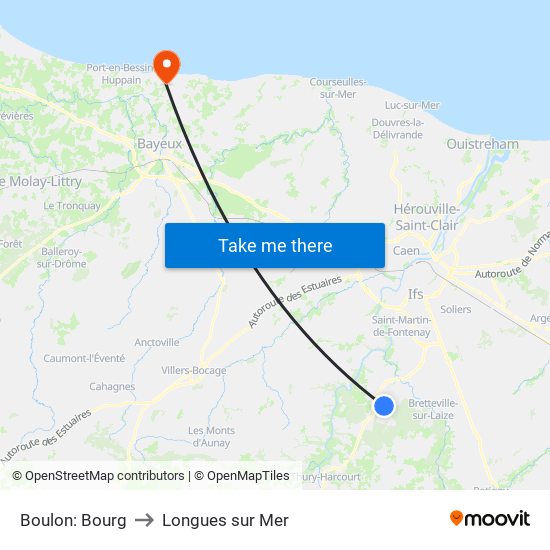 Boulon: Bourg to Longues sur Mer map