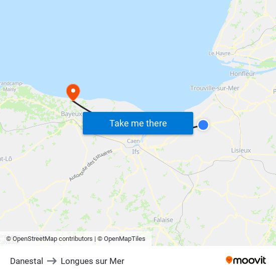Danestal to Longues sur Mer map