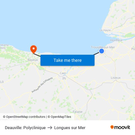 Deauville: Polyclinique to Longues sur Mer map