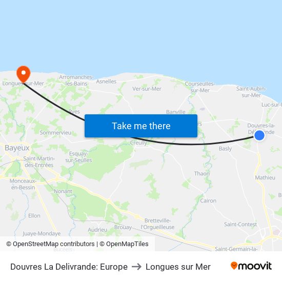 Douvres La Delivrande: Europe to Longues sur Mer map