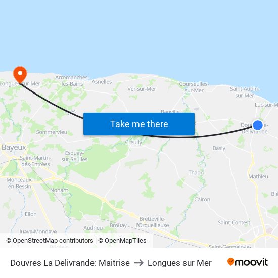 Douvres La Delivrande: Maitrise to Longues sur Mer map