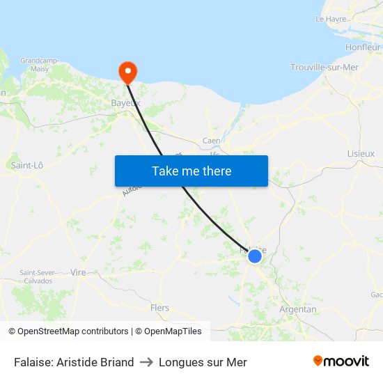 Falaise: Aristide Briand to Longues sur Mer map
