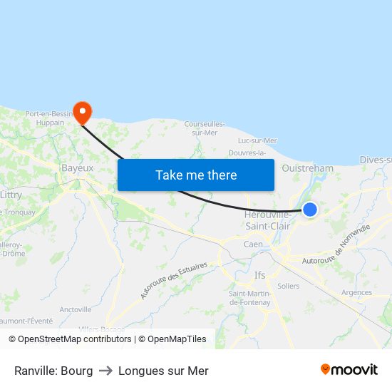 Ranville: Bourg to Longues sur Mer map