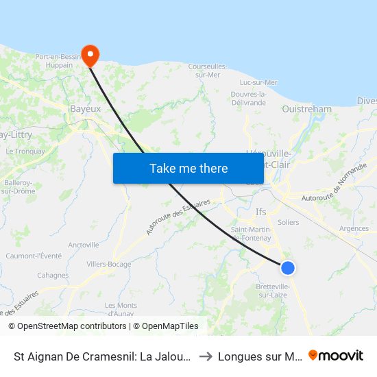 St Aignan De Cramesnil: La Jalousie to Longues sur Mer map