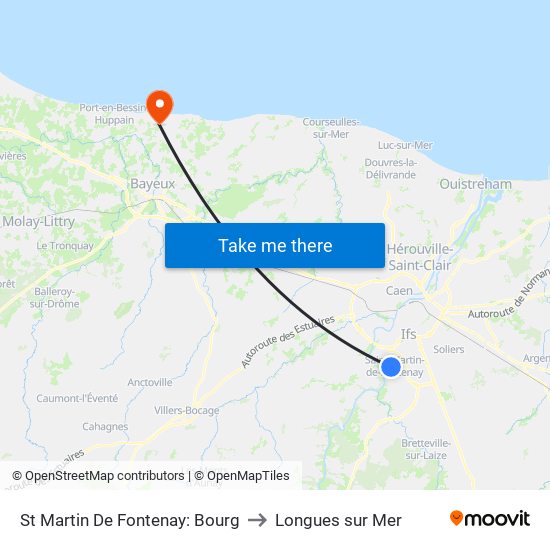 St Martin De Fontenay: Bourg to Longues sur Mer map