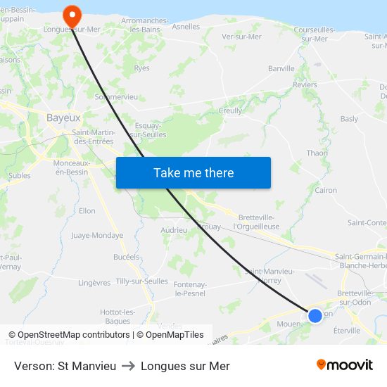 Verson: St Manvieu to Longues sur Mer map