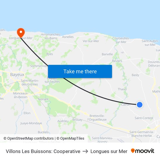 Villons Les Buissons: Cooperative to Longues sur Mer map