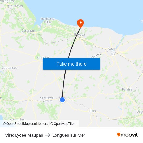 Vire: Lycée Maupas to Longues sur Mer map