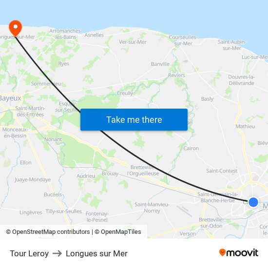 Tour Leroy to Longues sur Mer map