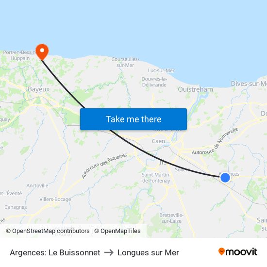 Argences: Le Buissonnet to Longues sur Mer map
