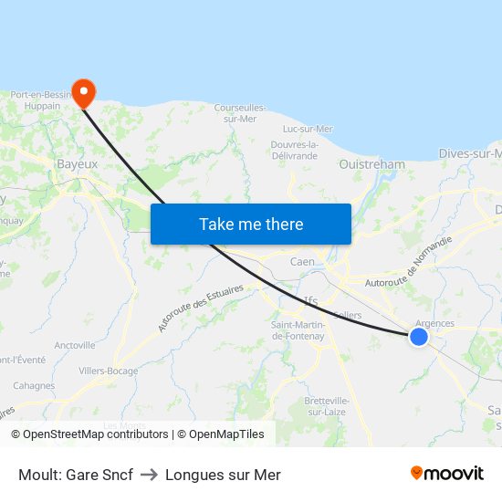 Moult: Gare Sncf to Longues sur Mer map