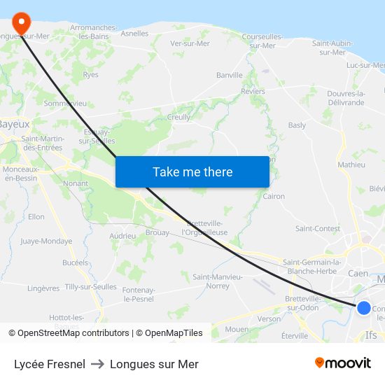 Lycée Fresnel to Longues sur Mer map