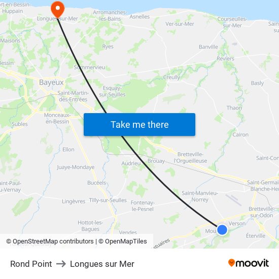 Rond Point to Longues sur Mer map