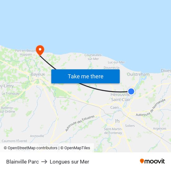 Blainville Parc to Longues sur Mer map