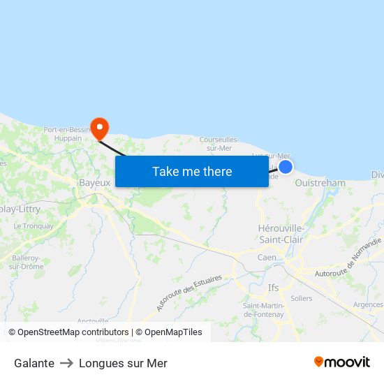 Galante to Longues sur Mer map