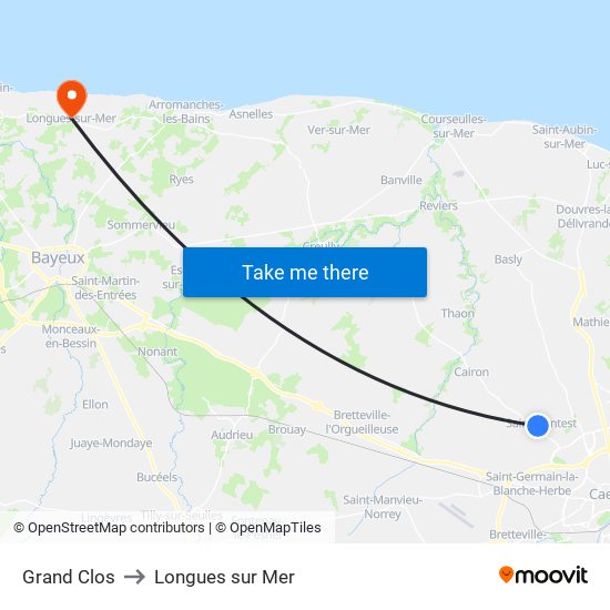 Grand Clos to Longues sur Mer map